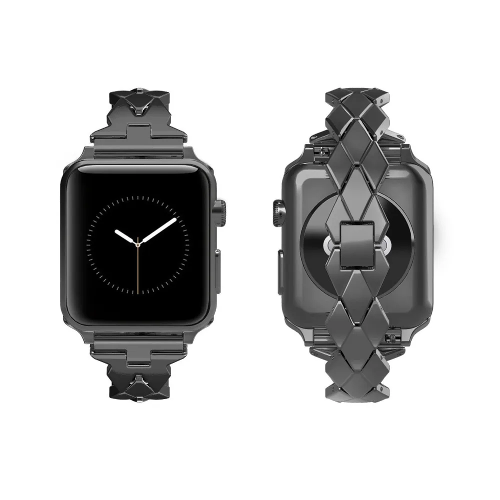 Ремешок металлический для Apple Watch Band Series SE/6/5/4/3/2 серебристый/черный прочный