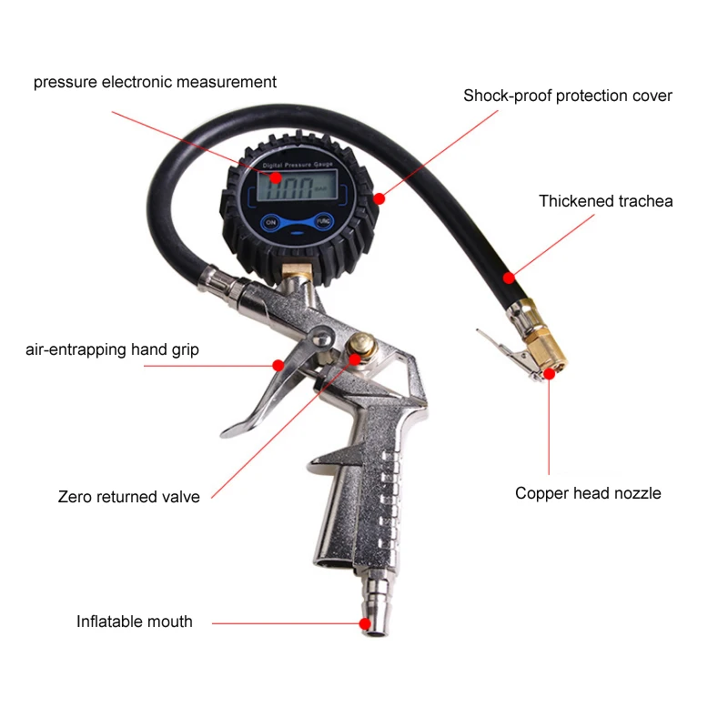 Air Tire Pressure Inflator Gauge Car Truck Vehicle Motorcycle Pistol LCD Dial Meter Testers