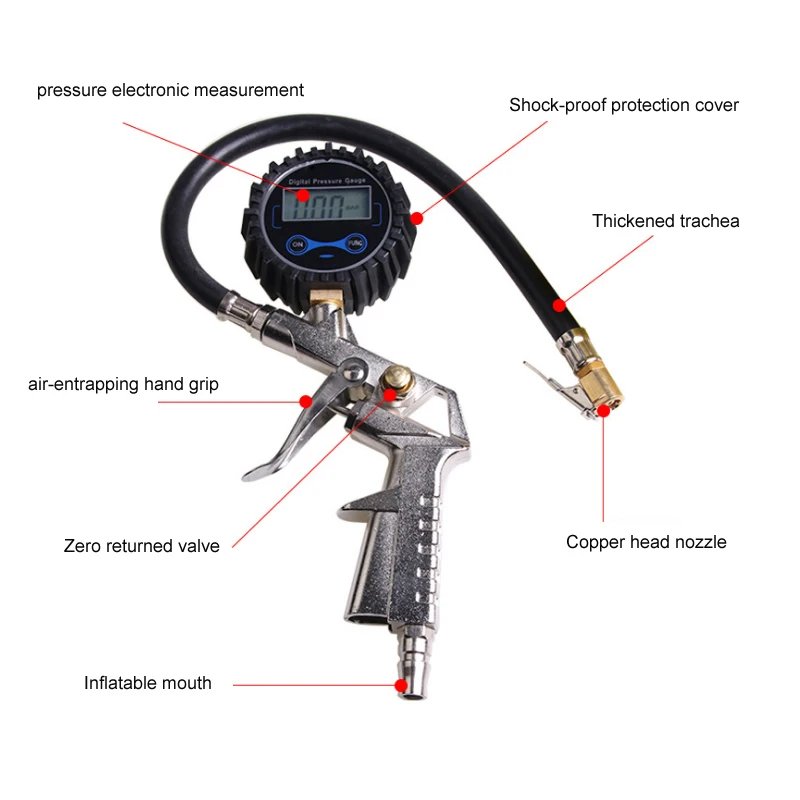 Высокоточный цифровой ЖК-дисплей Давление шин манометр пистолет шины Давление электронный манометр ЖК-дисплей циферблат метр тестер