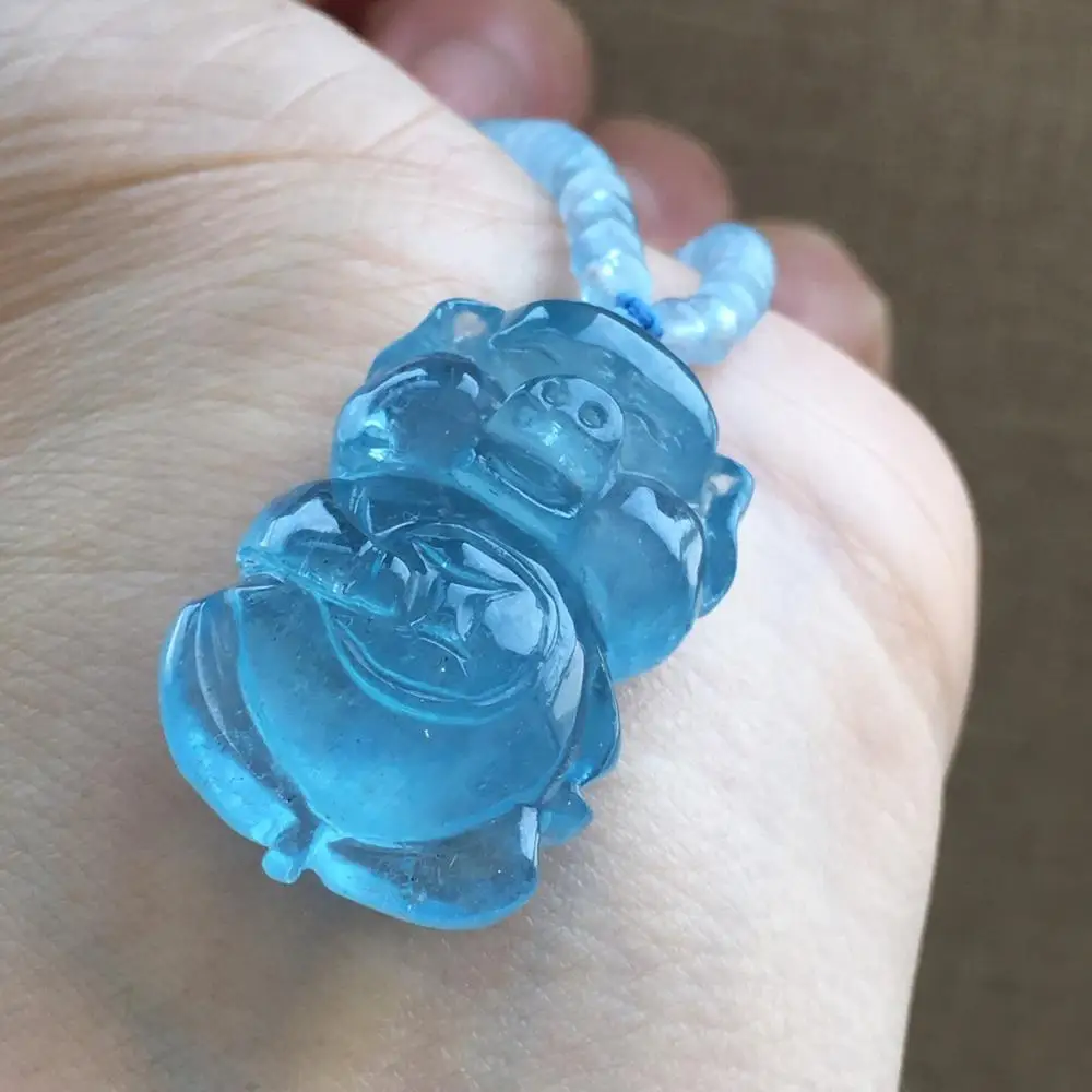 

Aquamarine Neckalce Fine Jewelry 100% Natural Blue Aquamarine Carved 29grams Female Women's Gemstones Pendant Necklaces