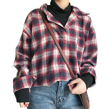 

Plaid Retro Fake Two Pieces Shirt Women Long Sleeve Harajuku Streetwear Hip Hop Blouse Casual Womens Tops And Blouses 50D0009