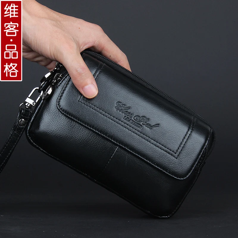 

CHEER SOUL Genuine Leather Men Clutch Bags Belt Waist Bags Phone Pouch Key Card Holder Wallet Man Purse Male Business Handy Bags