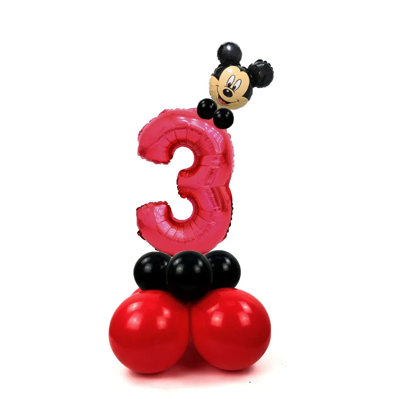 17 шт. фольгированные шары Микки, воздушные шары в горошек с цифрами, шары с днем рождения, украшения для вечеринки, Детские Шаровые шары с буквами на день рождения - Цвет: mickey red set(3)