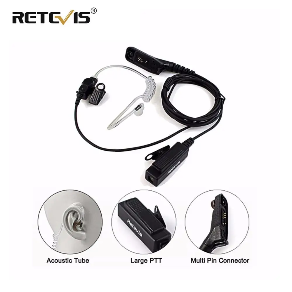 Retevis R-1M21 Large PTT Mic Headset Acoustic Tube Earpiece For Motorola DP4800 DP4801 XPR6550 DGP4150 P8268 Walkie Talkie etc.