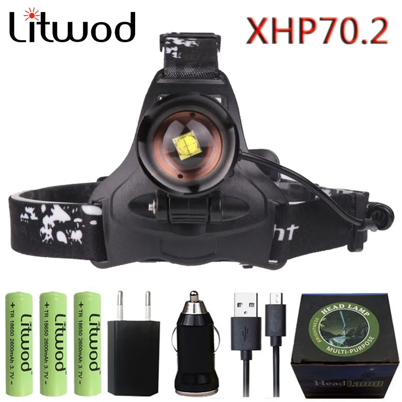 

Litwod 2806-2Z30+ New arrive XHP70.2 32W 3200lm powerful Led headlamp Headlight zoom head lamp light flashlight torch Lantern