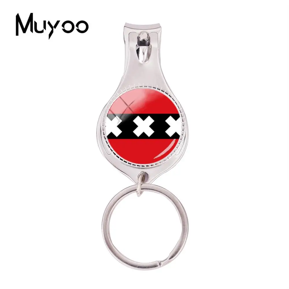 

2018 Fashion Flag Of Amsterdam Multifunctional Keychain Silver Glass Nail Clipper Keyring Art Jewelry Nail Clippers