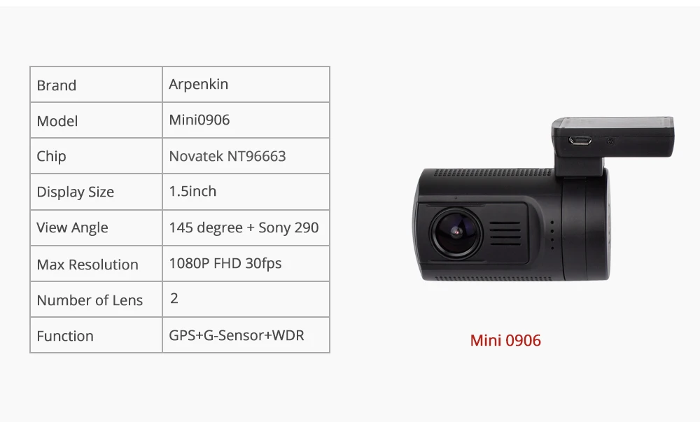 Arpenkin Dash камера с двумя объективами Mini 0906 с сенсором sony 1080P двойной объектив Автомобильный видеорегистратор Full HD Novatek gps трекер Автомобильный видеорегистратор