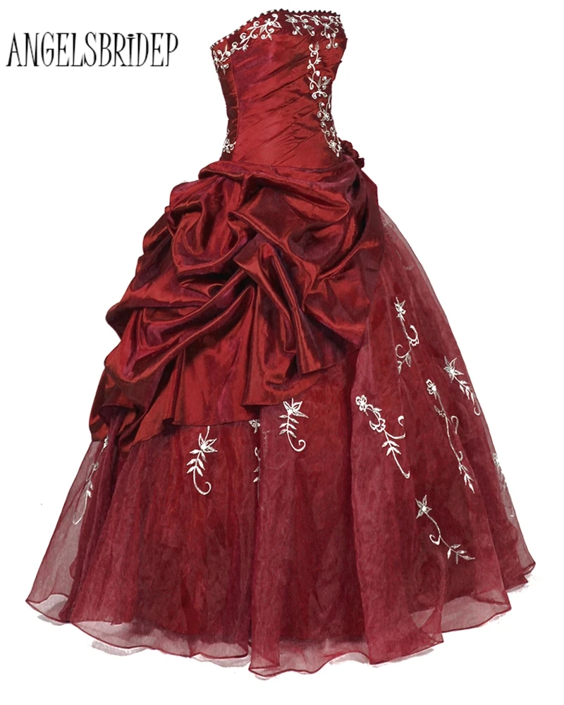 

ANGELSBRIDEP Taffeta New Long Quinceanera Dresses Sweet 16 Dresses New Long Beaded Debutante Formal Gowns