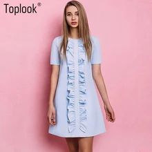 Toplook Ruffle Elegant Blue Summer Dress Short Sleeve Robe Party Dresses Femme Sexy Spring Runway 2017 O-Neck Mini Dress Vestido