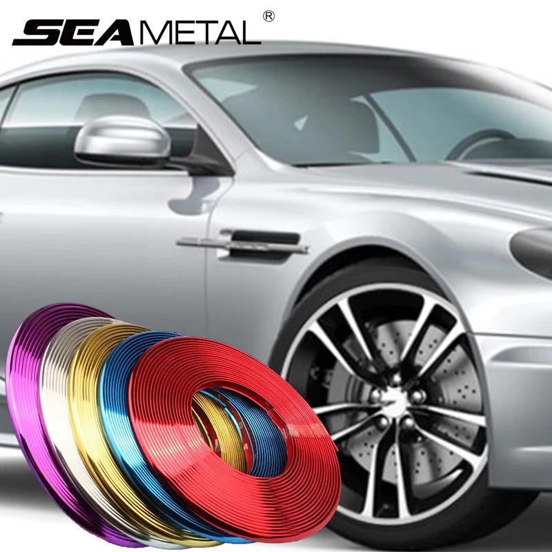 

8m Car Wheel Stickers Chrome Wheels Auto Tire Rims Sticker Grille Anti-collision Electroplate Protectors Strips Cars Accessories