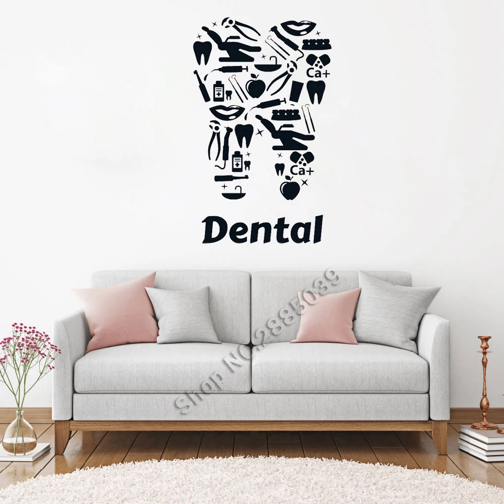 

New Design Vinyl Wall Decal Dental Clinic Dentists Tooth Tools Stickers Art Home Decor Unique Mural Living Room Wallpapers LC137