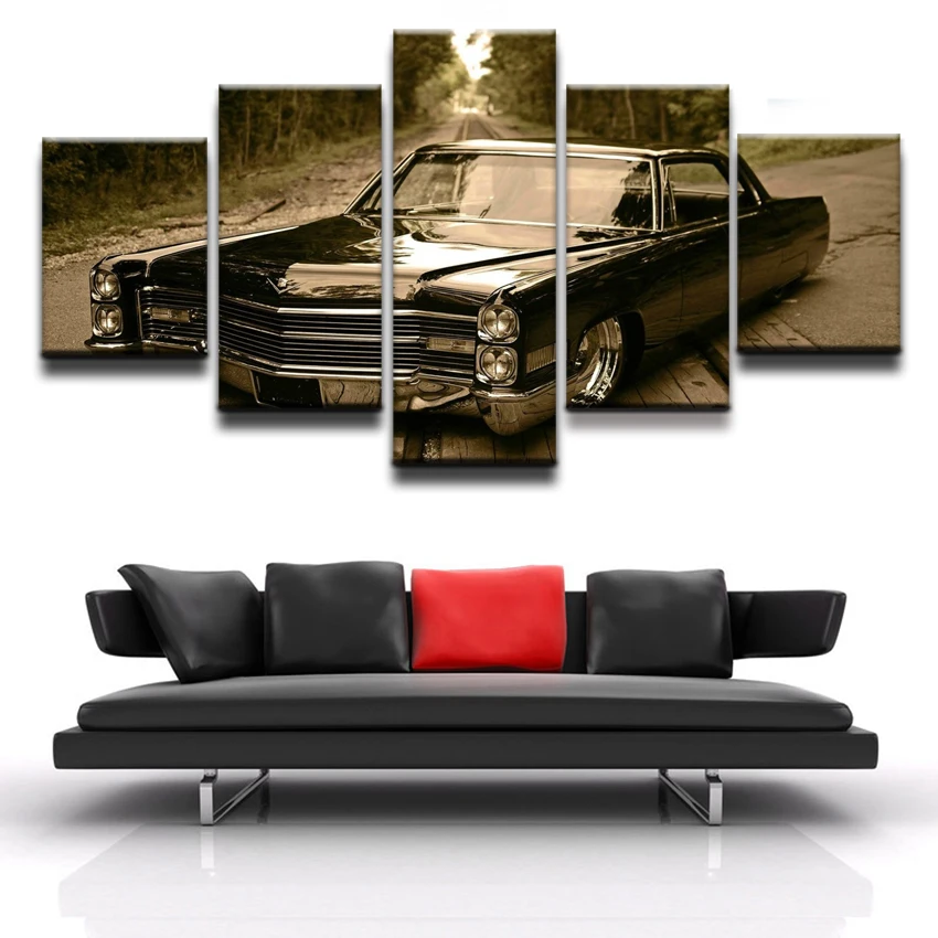 

Decortive Room Artwork Poster Canvas HD Printed Modular Picture Modern Home Wall Art Framework 5 Pieces Retro Black Car Poster