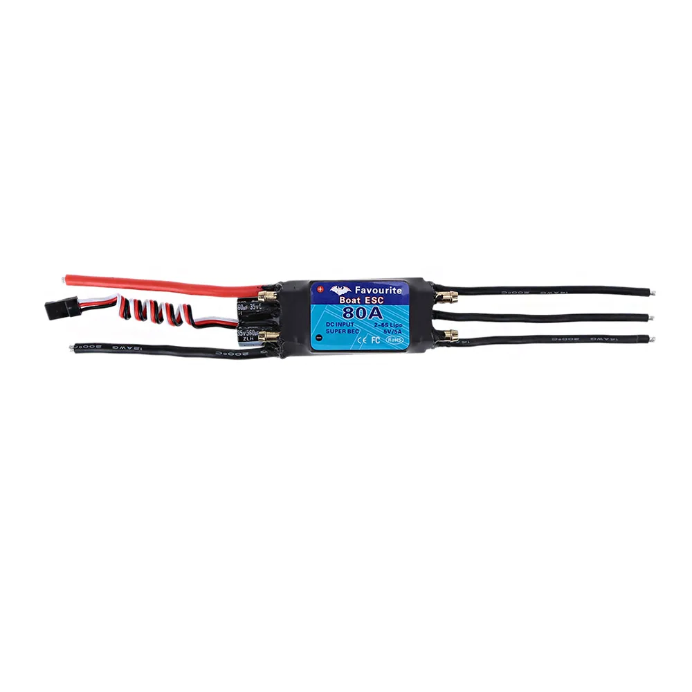 

New Favourite Shark 2-6S LiPo Battery Waterproof Brushless Motor ESC 80A with 5V 5A Switch Mode SBEC for RC Boat Models Part