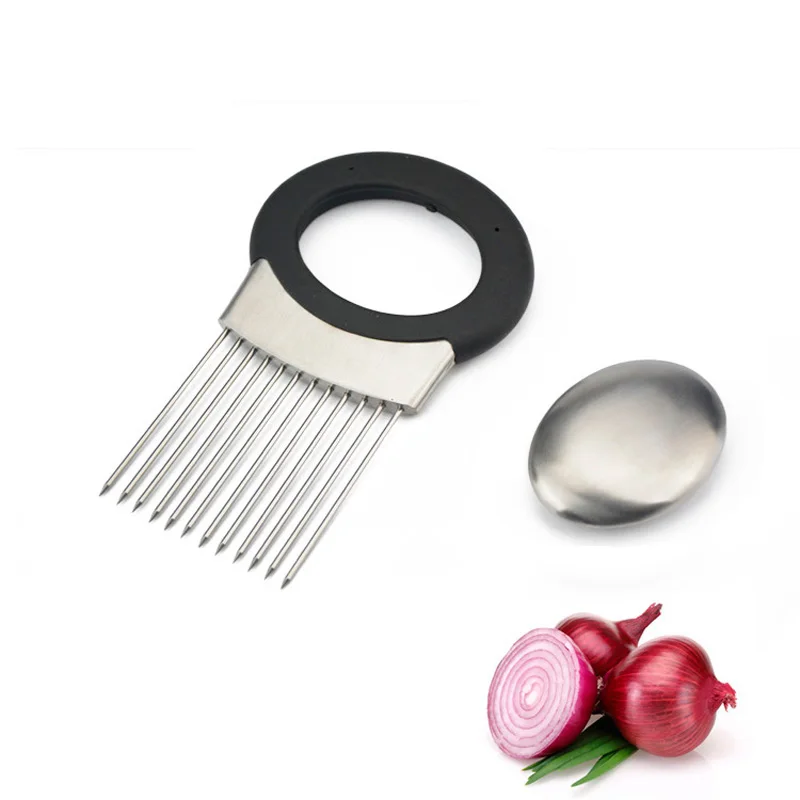 

Easy Cut Onion Holder Slicer Vegetable tools Tomato Cutter Stainless Steel Kitchen Gadgets No More Stinky Hands U0739