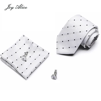 

New Arriving Red Mens Tie 2018 New Brand Silk Jacquard Woven Tie Hanky Cufflinks Set for Wedding office group business ties