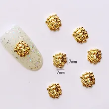 10 шт./лот, 7*7 мм, Золотой Лев, 3D дизайн, металлический сплав, украшения для ногтей, гелевые наклейки для ногтей, Decos для женщин