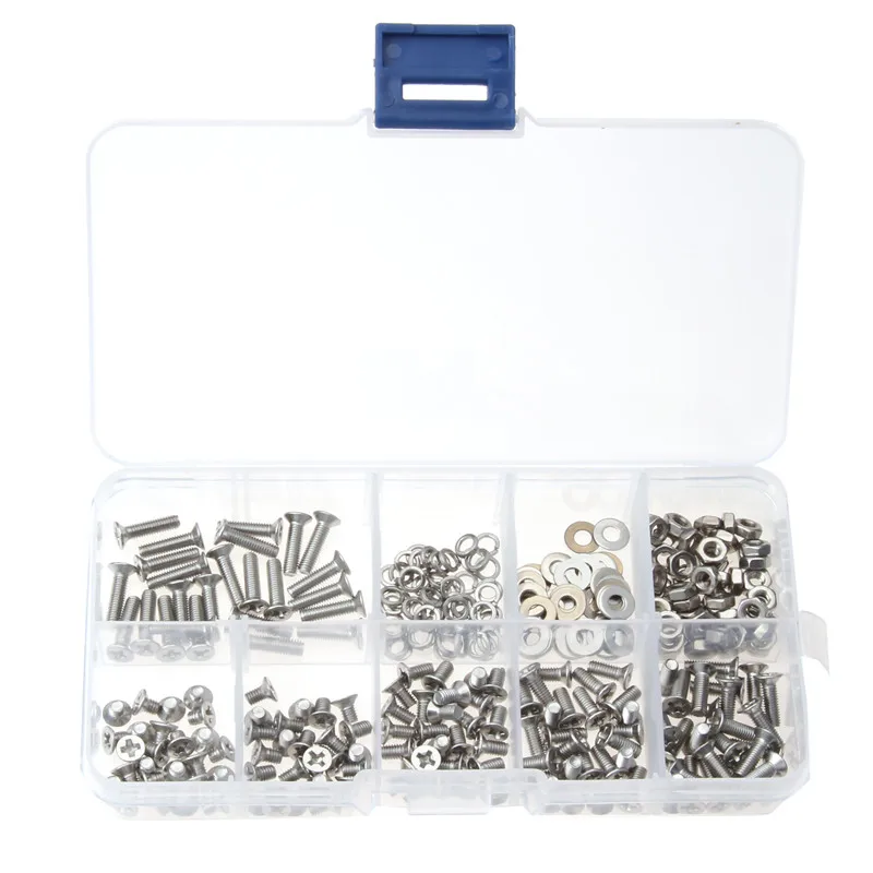 

300PCS Flat Head M3*4/5/6/8/10/12 Stainless Steel Pan Head Cross Screw Assortment Timber Box Cross Screw With Box