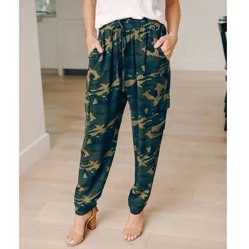 

Women Fashion Camouflage Jogger Pants Military Harem Pants Cargo Trousers Elastic pleated female casual ankle length trousers7.5