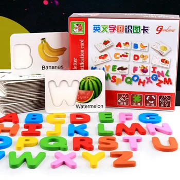 

Children Early Learning Toys Wooden Letter Fruits Vegetables Cognitive Card English Letter Identification Cards For Baby