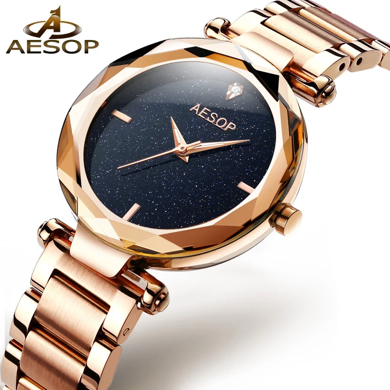 

Luxury AESOP watch women gold stainless steel waterproof quartz black dial wristwatch relogio feminine