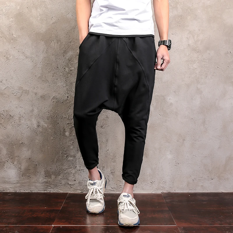 الرجال عبر السراويل الهيب هوب الشارع الشهير عارضة الحريم السراويل الترنك الرجال أسود رمادي القطن Sweatpants المنشعب عميق فضفاض السراويل الذكور