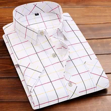 Для мужчин одежда летние классический плед Для мужчин рубашка с коротким рукавом плюс Размеры рубашка Для мужчин Slim Fit Повседневное Для мужчин s camisa Masculina