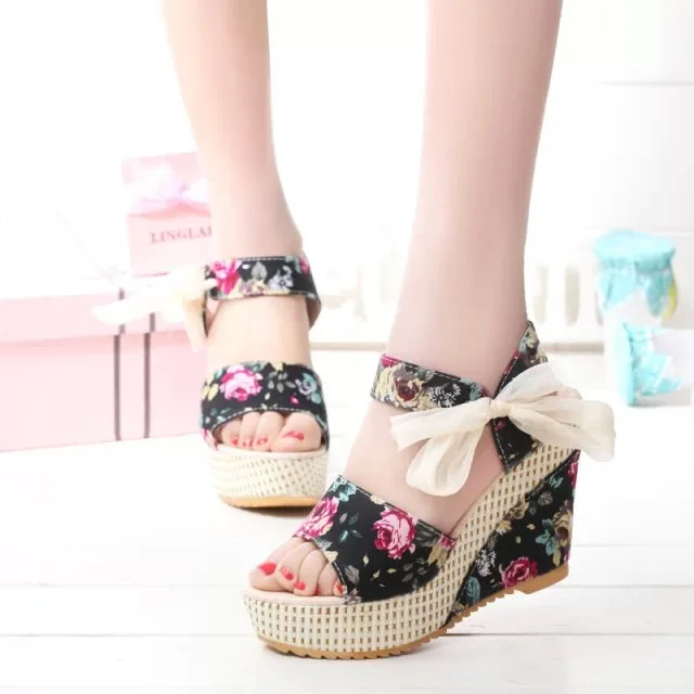 

Fashion Women Sandals Summer Wedges Women's Sandals Platform Lace Belt Bow Flip Flops open toe high-heeled Women shoes Fema 2019