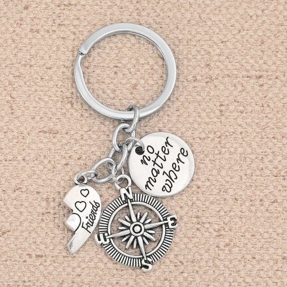 2Pcs Broken Heart Best Friends No Matter Where Pendant Keychain Keyring Gift Hot