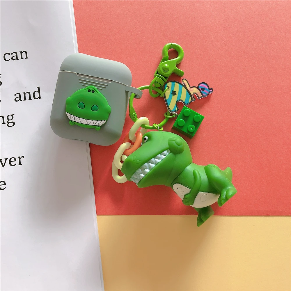 Cute Toy Story Rex Зеленый Динозавр Хэмм Свинья силиконовые чехлы для Apple Bluetooth наушники Airpods Чехол Air Pods 2 Acessorios - Цвет: dinosaur