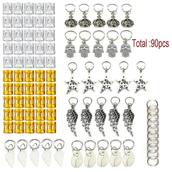 

90PCS/Set Adjustable Hair Braid Dread Dreadlock Beads Crown feather shell diy hair clip for Braiding Hair Extension Accessories
