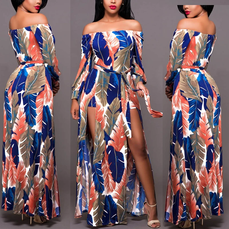 

2019 African Dress For Women Dashiki Traditional Clothing Sexy Leaf Printed Dress Printing Polyester Africa Women Clothing