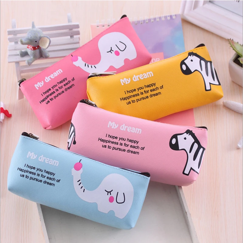 Cute Kawaii Pencil Case PU Leather Pencil Bag School PencilCase Zipper