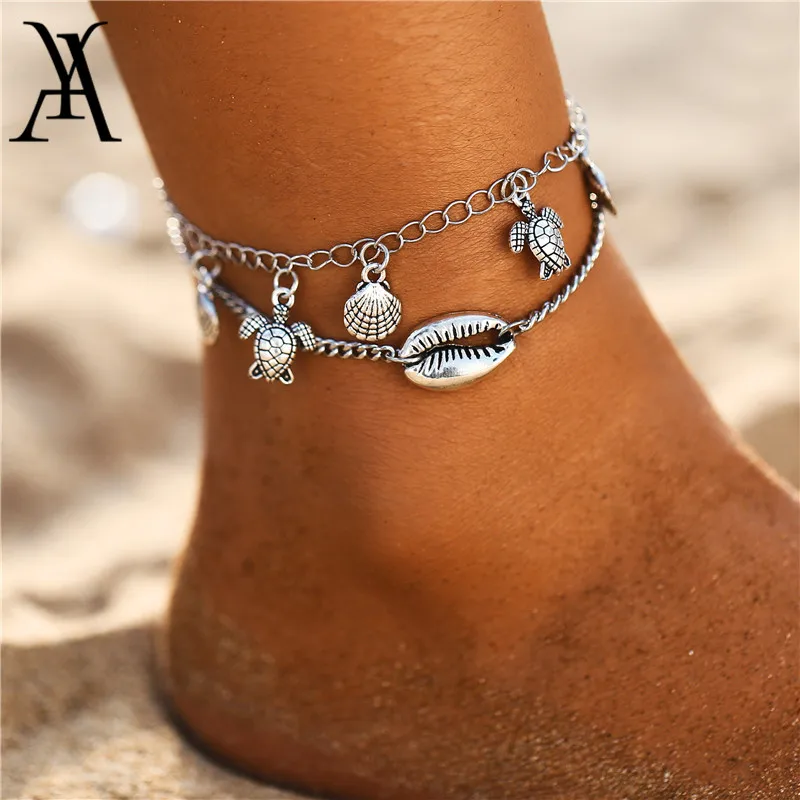 

Boho Ocean Beach Scallop Shell Turtle Anklets For Women Nautical Ankle Bracelet Multi Layers Chain Foot Leg Bracelet Enkelbandje