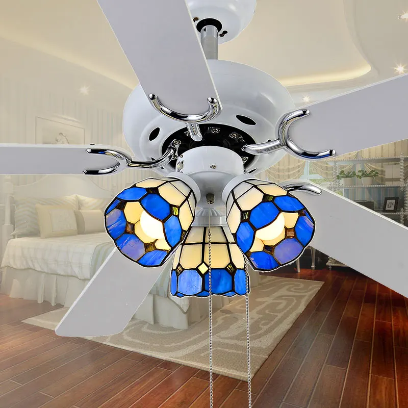 Modern White Ceiling Fan 4214 Vintage Church Blue Shade Home Decorative White Fanin Ceiling