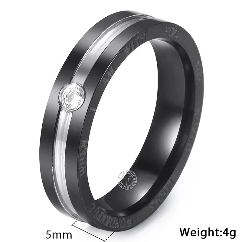 Trendsmax парные кольца, розовое золото, черное серебро, тон, нержавеющая сталь, БУКВЕННОЕ кольцо, обручальное кольцо, проложенное прозрачным CZ, размер США 6-12 KKRM38