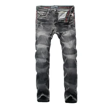 Модные Винтажные Мужские джинсы черного, серого цвета, облегающие рваные джинсы, мужские потертые брюки, уличная одежда, классические джинсы, брюки в стиле хип-хоп