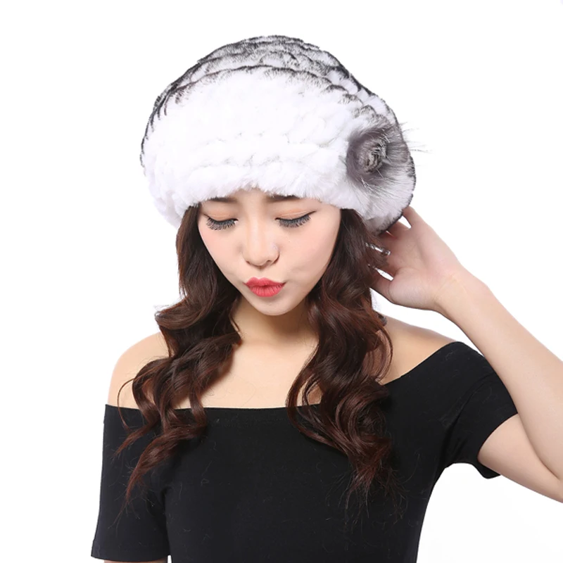 

YWMQFUR 2017 New hot fur cap guarantee 100% natural authentic Rex rabbit fur hat knitting winter lady hat hat warm beret H10