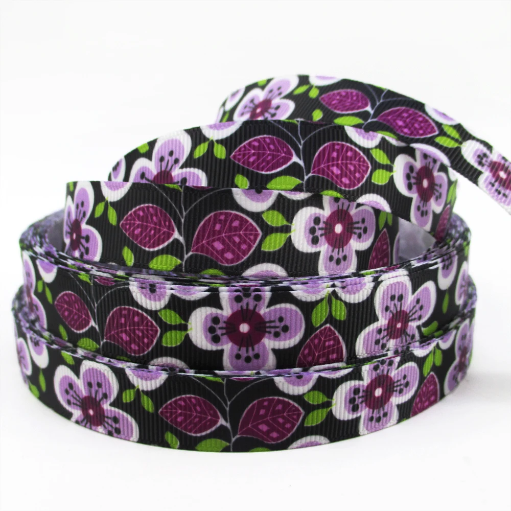 

5/8''(16mm) flowers high quality printed polyester ribbon 5 yards,DIY handmade materials,wedding gift wrap,5Yc382