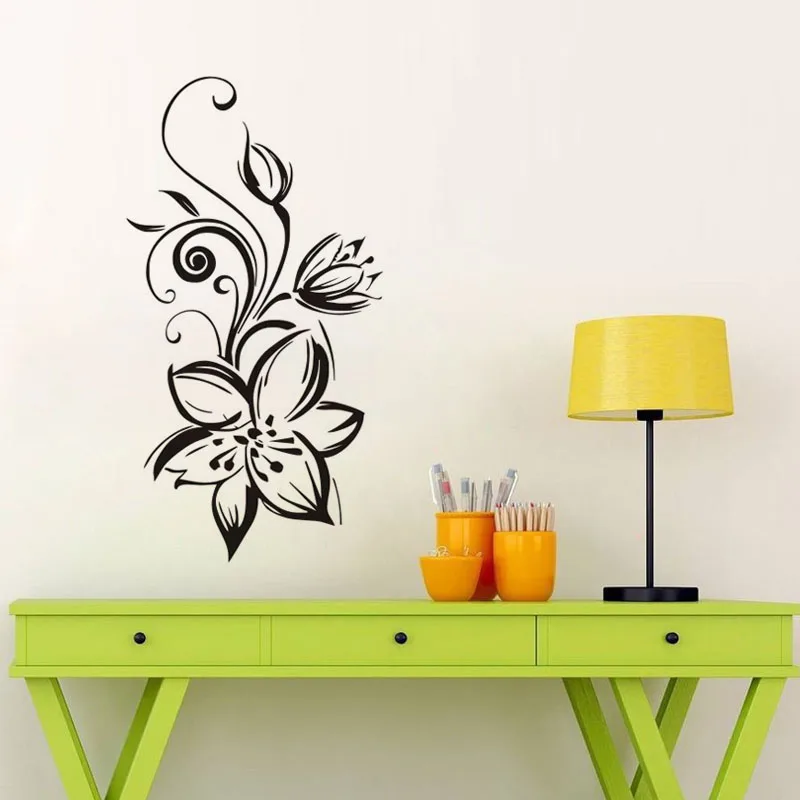 Beautiful Flowers Wall Stickers Home Decor Living Room Swirls Plant