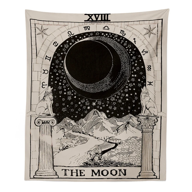 

Black Grey Wall Hanging Tapestry European Tarot Style Blanket Moon Sun Star Printed Bedspread Large Tapestries Cover 130*150cm