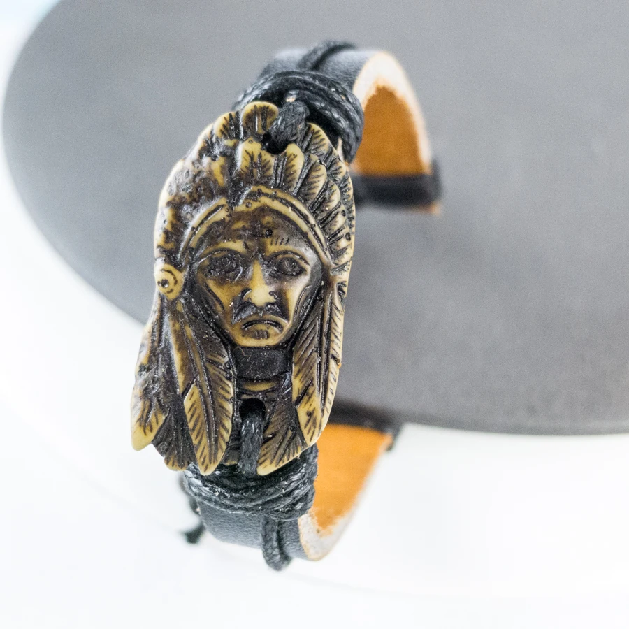 Индийское лицо мужской кожаный браслет ограничение материал из кости яка