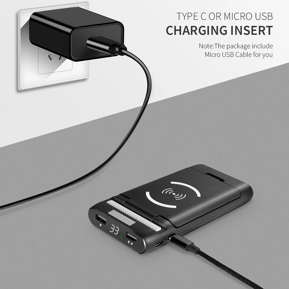 10000mAh QI Wireless Charger Power Bank For iPhone Samsung Powerbank Dual USB Charger Holder Wireless External Battery Pack Bank