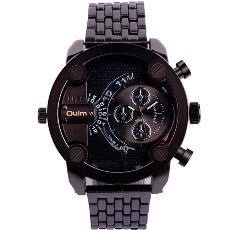 

Oulm Men Watch Multi Movt Numbers Straps Hours Marks Big Dial Full Steel Band Men Quartz Military Wristwatch relogio masculino