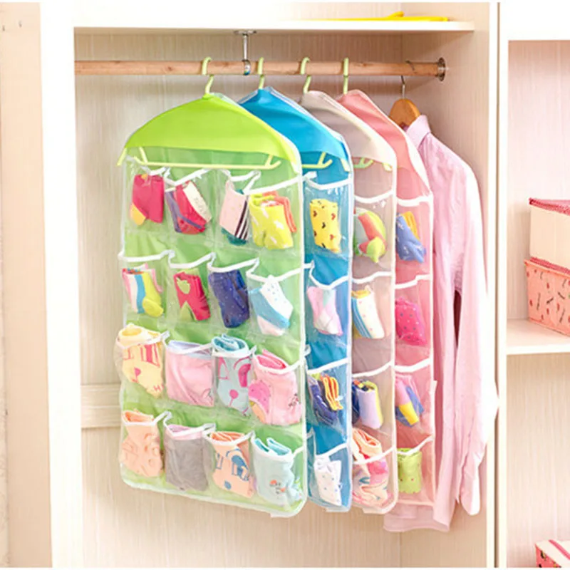 16 Pockets Clear Over Door Hanging Rack Hanger Storage Bag Socks