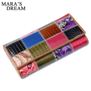

Mara's Dream 2018 Vintage Clutches Purse Genuine Leather Women's Wallets Hasp Coin Patchwork Color Solid Purse Day Cluthes Bags