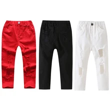 Новое поступление, осенне-зимние длинные штаны модная детская одежда для маленьких девочек Стрейчевые штаны с дырками узкие джинсовые штаны с резинкой для мальчиков