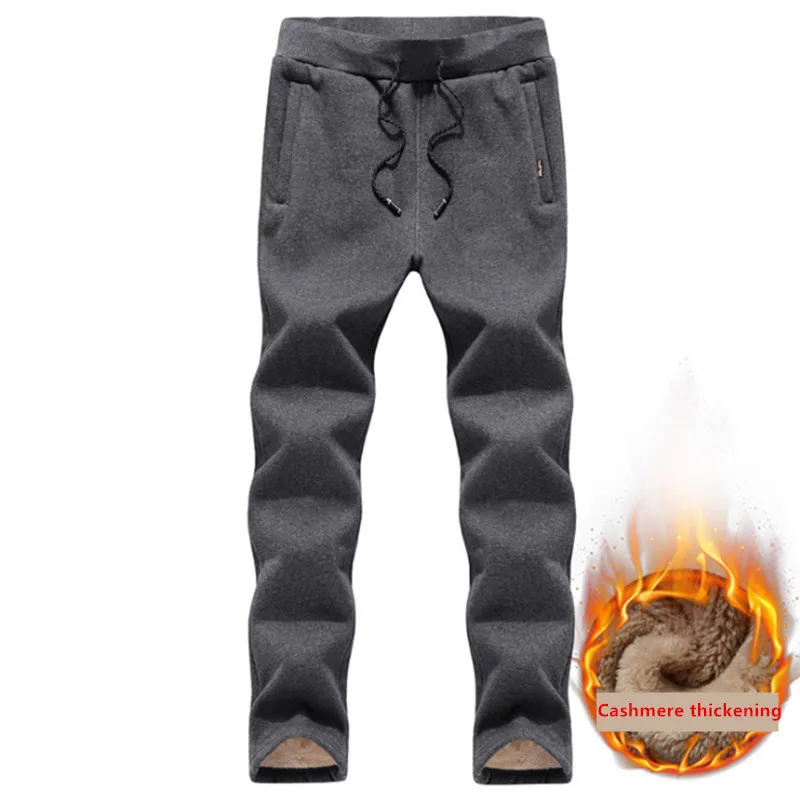 Зимние теплые кашемировые утепленные мужские спортивные штаны, повседневные утепленные военные мужские брюки из искусственного меха, мужские брюки размера плюс M-5XL - Цвет: Dark grey