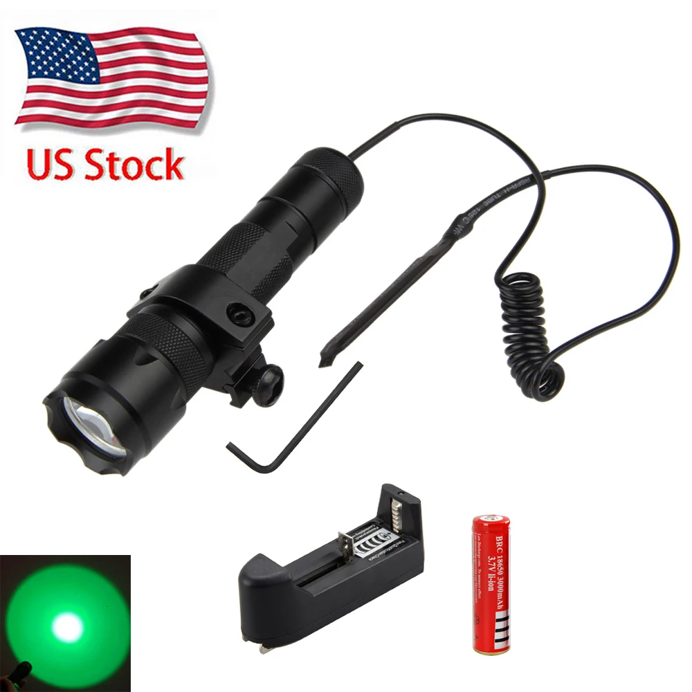Green LED 502B Tactical Hunting Flashlight Torch Lamp +Remote Pressure