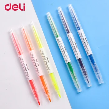 

Deli Dual-Headed Fluorescent Pen Color Highlight Marker Doodler Doodle Marker for Children and Students Art Supplies