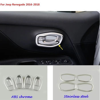 

For Jeep Renegade 2016 2017 2018 car cover stick trim ABS chrome/stainless steel door inner handle bowl frame lamp armrest 4pcs